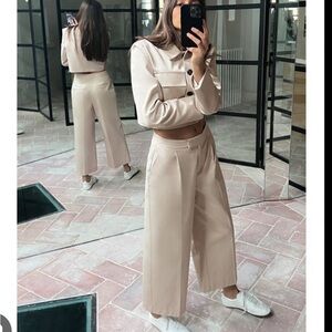 ZARA Cream Wide-Leg Pants